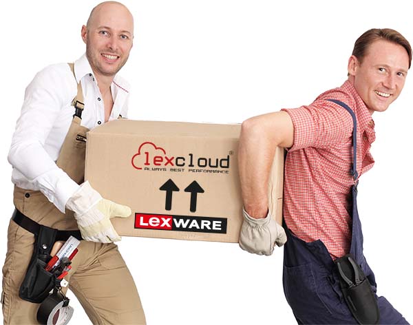 Schmuckbild zwei Männer tragen ein Datenpaket